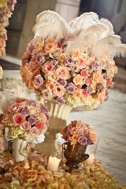 Marie Antoinette styled floral & feather arrangement