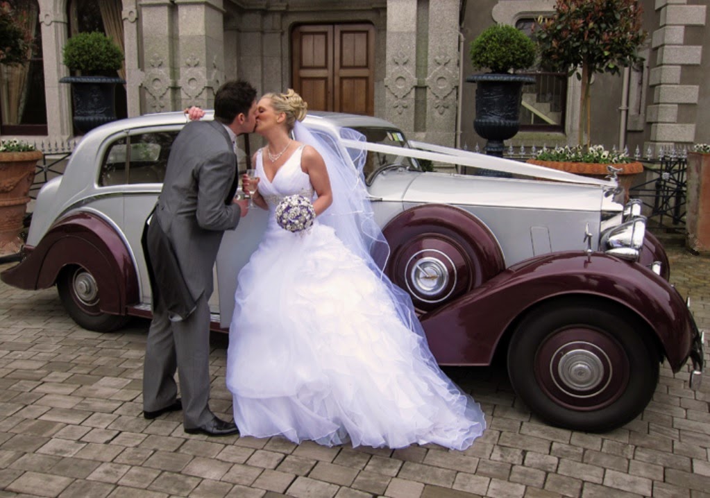 purple silver bridal car