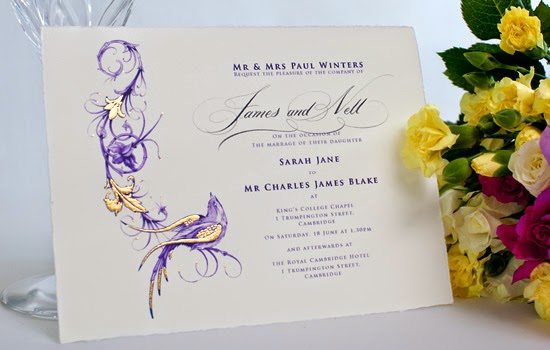 purple calligraphy wedding invitation by Curran Calligraphy