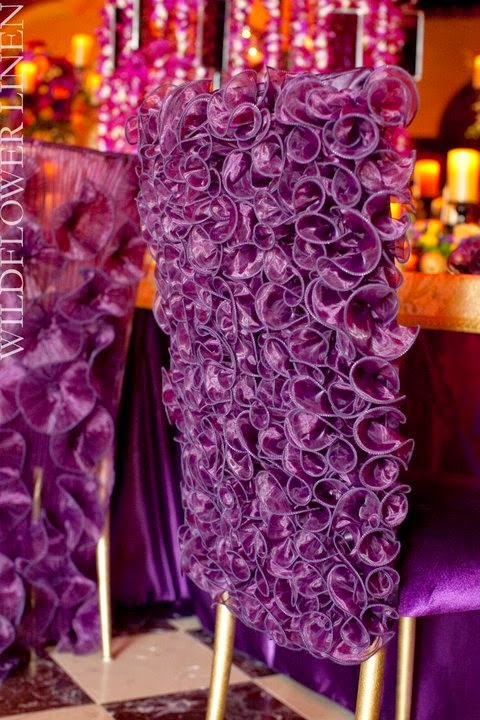 purple ruffle designer chair covers by Wild Linens