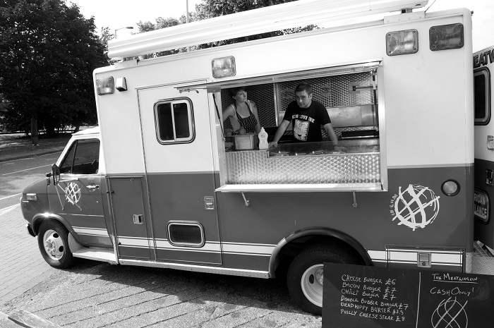 Meat Wagon's US ambulance - burgers n hot dogs